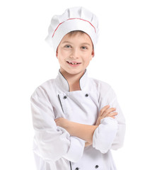 Cute little chef on white background