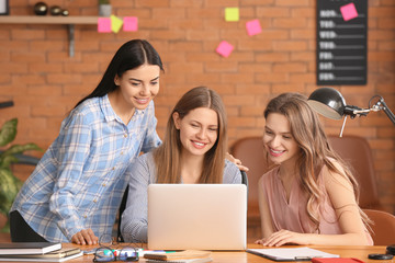 Beautiful young businesswomen working together in office