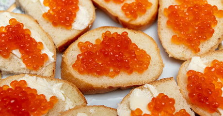 Bread with red caviar.