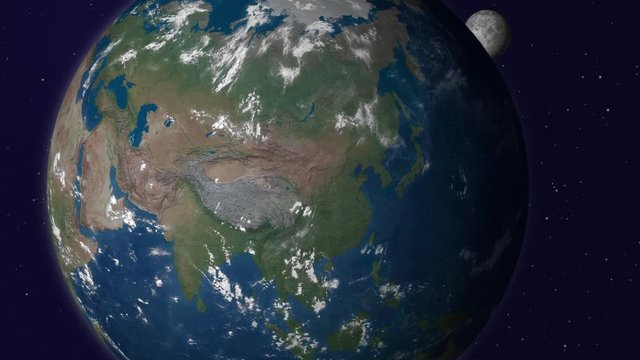 Earth with moon animation, Version6, Asia
