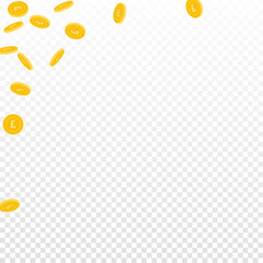 British pound coins falling. Scattered sparse GBP 
