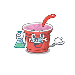 Fototapeta na wymiar Cool yogurt Professor cartoon character with glass tube
