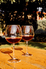 Two Glasses of Fresh Red Wine for Celebration