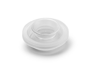 White plastic pouring stopper for an oil bottle, isolated on white background