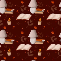 Open Books Reading Seamless Pattern Background. Colorful seamless background of hand drawn books covers illustration. Great for fabric, textile, wrapping paper, scrapbooking.