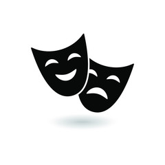 Happy and sad theater mask illustration icon. Theatre icon isolated on white background. Vector illustration. EPS10