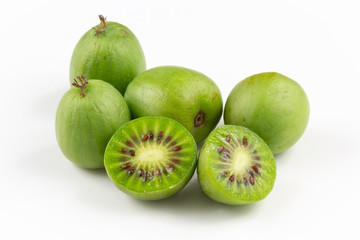 Fototapeta na wymiar hardy kiwi fruits isolated on white copy space