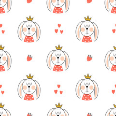 Seamless background with cute rabbits