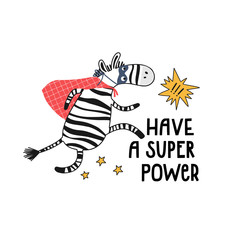 Cartoon card with cute hero zebra