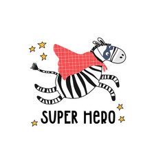 Funny zebra superhero kids illustration
