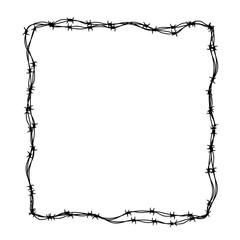 Barbed wire frame in square shape on white