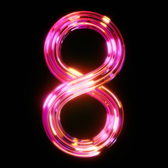 Chromed abstract number eight in neon light