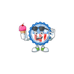 Circle badges USA with star mascot cartoon style eating an ice cream