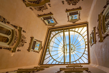 The glass roof of the beautiful staircase of the Museo Nacional de Ceramica in Valencia, Spain
