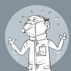 desperate medical doctor cartoon, that represent mecial person who fightnig against corona virus . vector illustration.