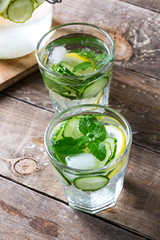Detox water with lemon and cucumbers. Fresh water with lemon, mint and cucumber