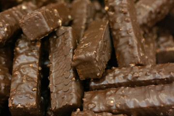 Chocolate-covered waffles in a box at the grocery store