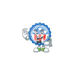 A circle badges USA with star cartoon mascot working as a Waiter
