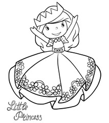 princess girl rejoices lush dress with flowers coloring book for children page vector outline illustration stroke isolate © Mariana Kochmar