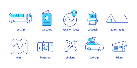 Travel and Vacations icons set. Outline icons collection. Vector illustration.