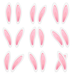 Easter bunny ears stickers collection. Set of masks Rabbit ear isolated on white background. Vector illustration