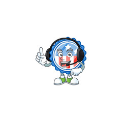 Sweet circle badges USA with star cartoon character design speaking on a headphone