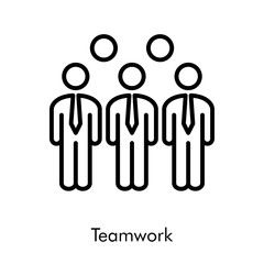 Concepto de negocios. S&iacute;mbolo de trabajo en equipo. Icono plano lineal en color negro