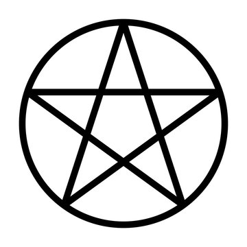 Pentacle star inside circle symbol for witchcraft line art vector icon for games and websites