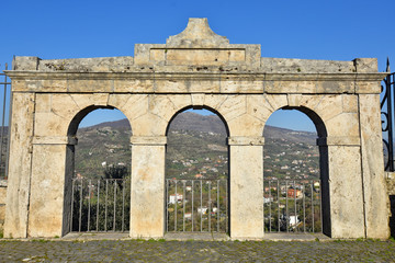Fototapeta na wymiar Anagni, Italy. Arches of a terrace overlooking the valley