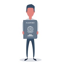 Businessman or clerk. Male character in trendy simple style with objects, flat vector illustration. Business concept. Isolated on white background.