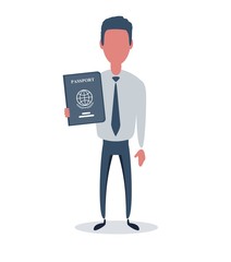 Businessman or clerk. Male character in trendy simple style with objects, flat vector illustration. Business concept. Isolated on white background.