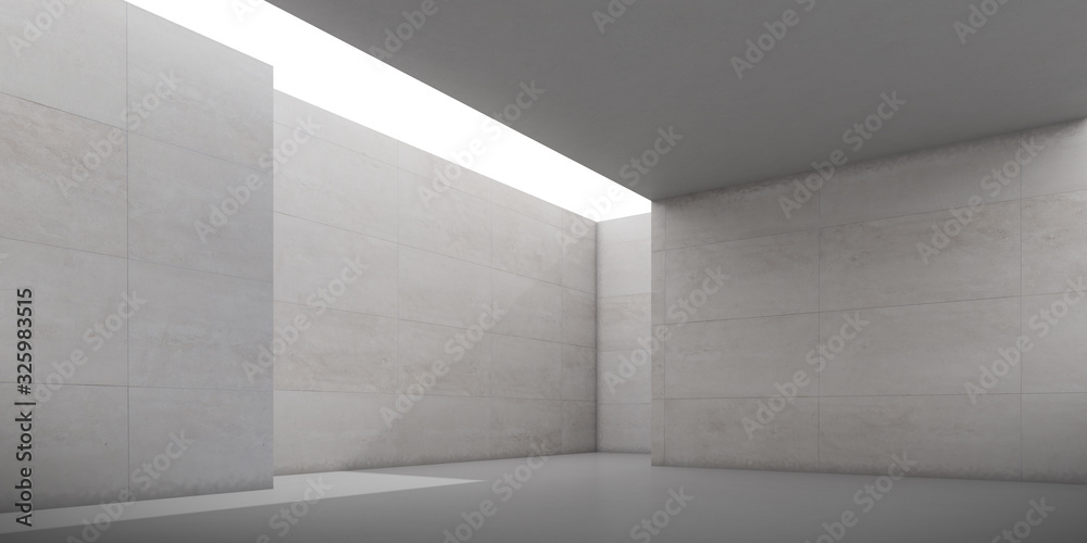 Aufkleber Abstract of architecture space with rhythm of concrete block with sun light cast shadow on the wall. Cement texture. 3D rendering.