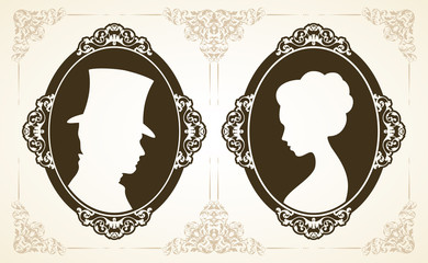Male and female profile in classic Victorian style.