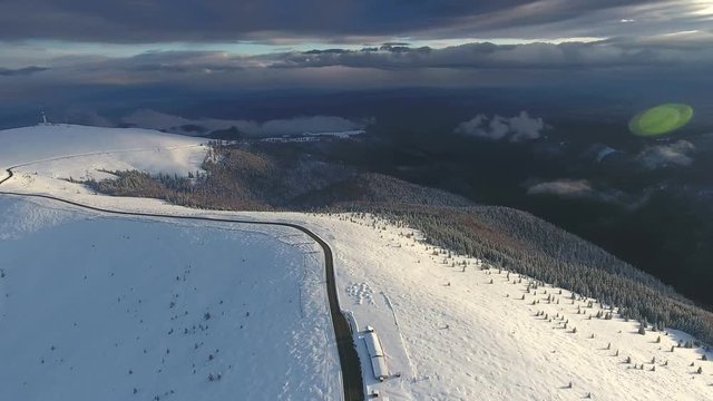 Snowy mountain road in Romania