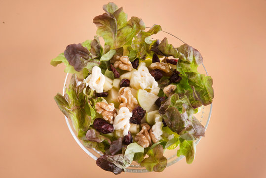 Waldorf salad apple, nuts raisins, lettuce and mayonnaise