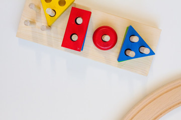 concept of early childhood development using the Montessori method. children's toys made of wood. The Montessori Material. School and kindergarten. sorter. Logical educational toys.