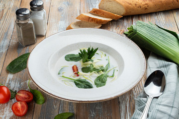 ?old kefir soup with vegetables, traditional russian okroshka