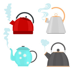 Cartoon Color Different Teapot Icon Set. Vector