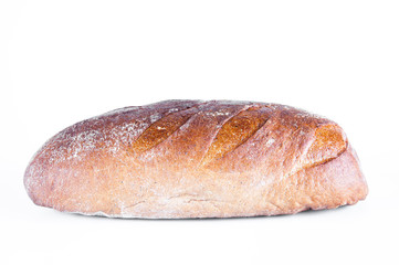 Fresh rye bread. Baked. On white background.