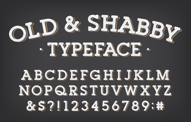Old and Shabby alphabet font. Vintage letters and numbers. Stock vector typeface for your typography design.