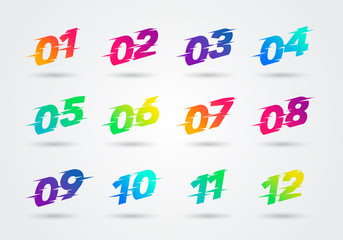 Fototapeta premium Vector illustration Bullet Points With Glitch Effect. Distortion Numbers 1 to 12.