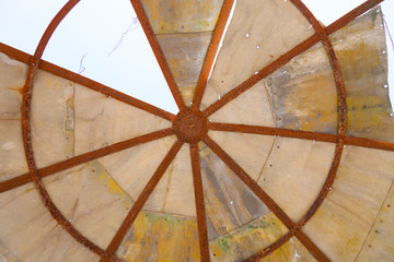 top from inside abandoned bird cage