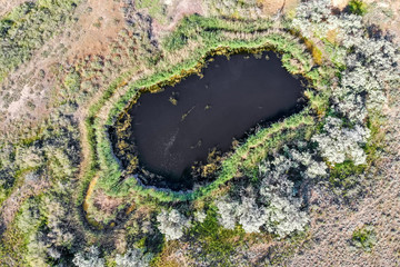 Aerial view of small laker in semi-desert
