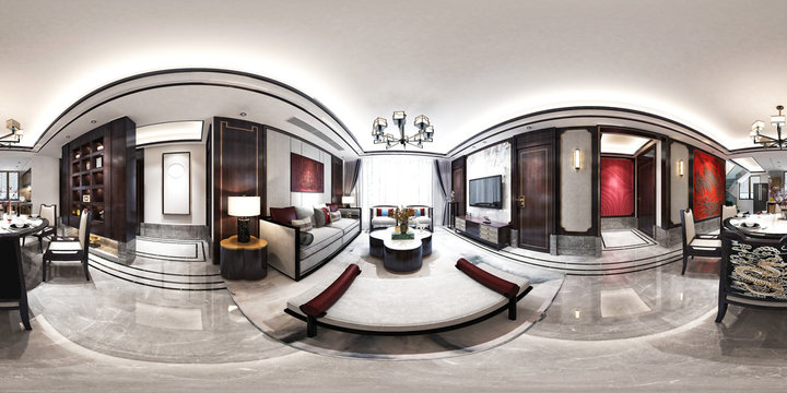 3d render of 360 degrees living room