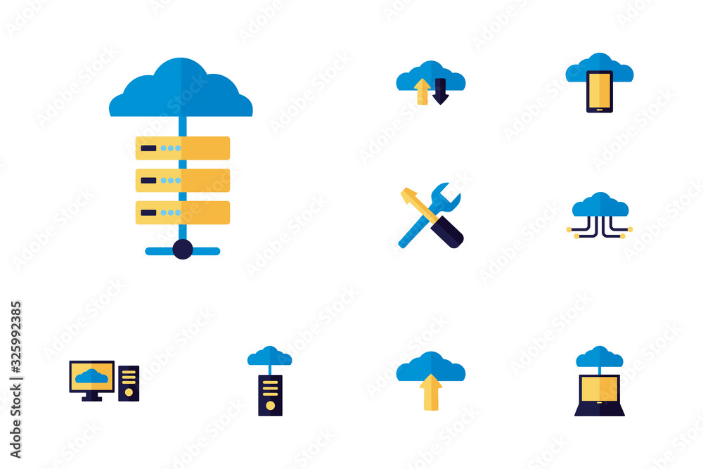 Wall mural bundle of cloud computing flat style icons