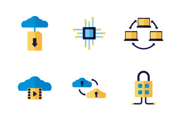 bundle of cloud computing flat style icons
