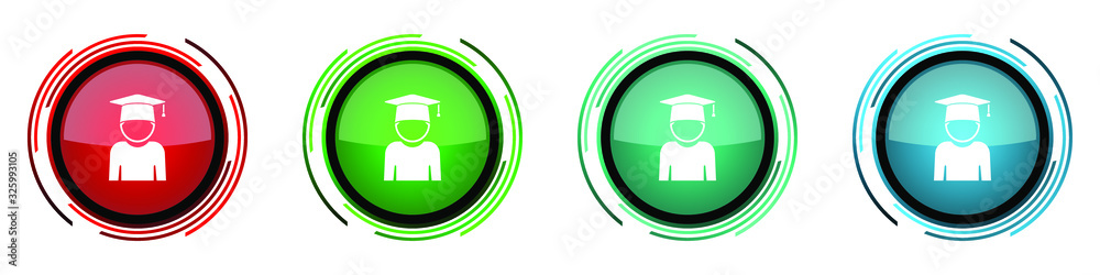 Poster educate round glossy vector icons, education, graduate, male student set of buttons for webdesign, i