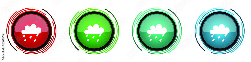 Aufkleber Rain round glossy vector icons, set of buttons for webdesign, internet and mobile phone applications in four colors options isolated on white background