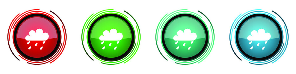 Rain round glossy vector icons, set of buttons for webdesign, internet and mobile phone applications in four colors options isolated on white background