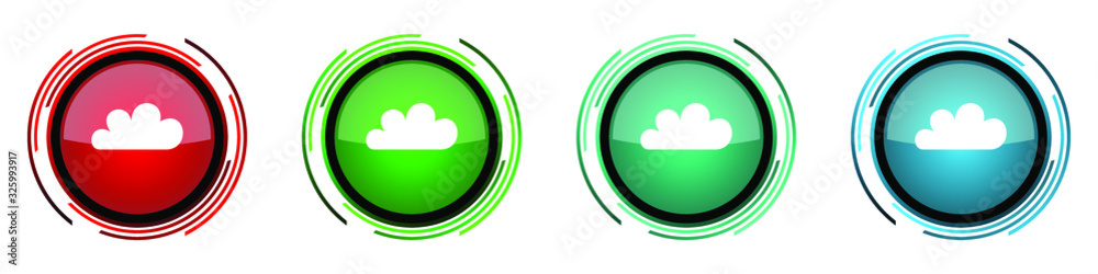 Aufkleber Cloud round glossy vector icons, set of buttons for webdesign, internet and mobile phone applications in four colors options isolated on white background